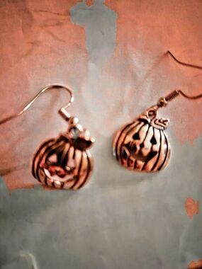 Pumpkin Dangle Earrings Pierced Silver Womens Jewelry